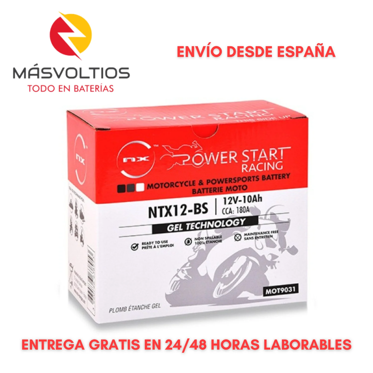 Batteria Gel Nx Ntx12-Bs Per Moto 12V 10Ah Ricaricabile Compatibile Con Altri Modelli Di Diverse Marche, Preattivata