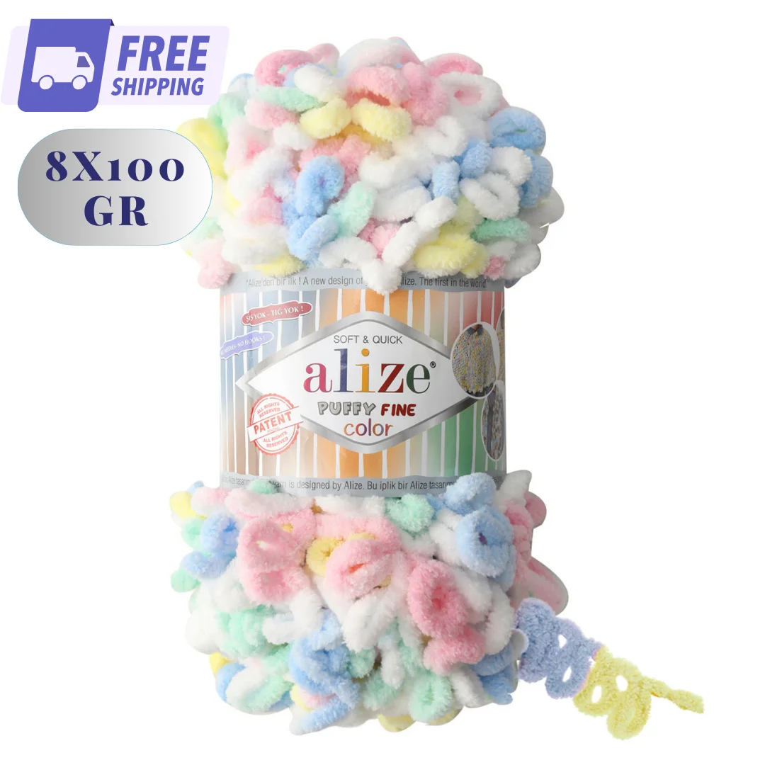 

Alize Puffy Fine Color Yarn 8X100 Gr Plush Thread for Hand Knitting DIY Amigurumi Doll Scarf Blanket Sweater Ornaments Home Tex