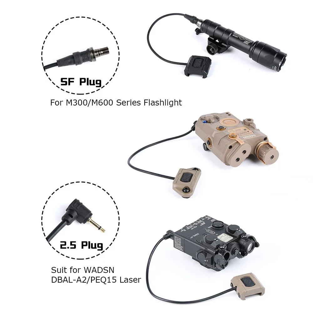 WADSN M300 M600 Flashlight PEQ DBAL Laser Pointer Tactical Modbutton Remote Pressure Switch Fit M-LOK Keymod 20mm Picatinny Rail