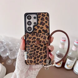 Luxury Leather Leopard Phone Case with Card Holder and Chain Design - S25 plus (NF537)