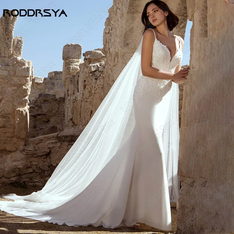 

RODDRSYA Exquisite Wedding Dresses For Woman Spghetti Straps Backless Bride Gowns Lace Applique Mermaid vestidos de novia