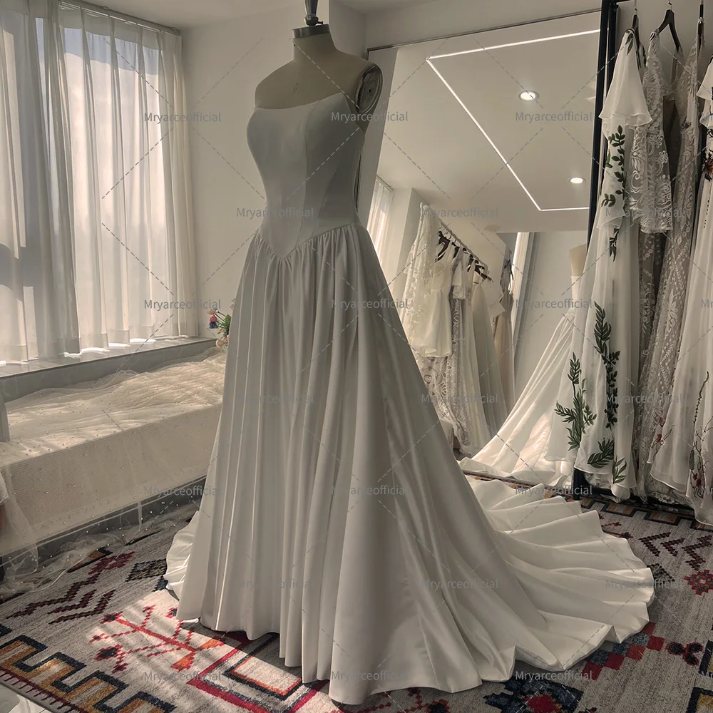 Mryarce 2025 Trends Basque Waist Elegant Wedding Dresses Strapless Silk Satin A Line Bridal Gowns 6
