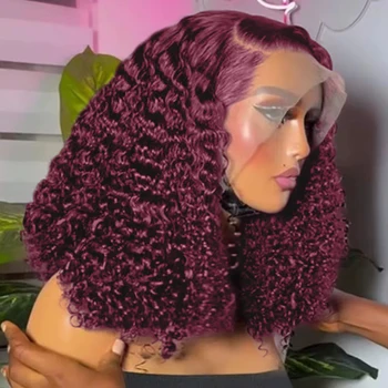13x4 Lace Frontal Wig Curly Bob 99J Burgundy Lace Front Wigs 100% Human Hair  Red Short Deep Water Wave Wig Bob Lace Front Wigs