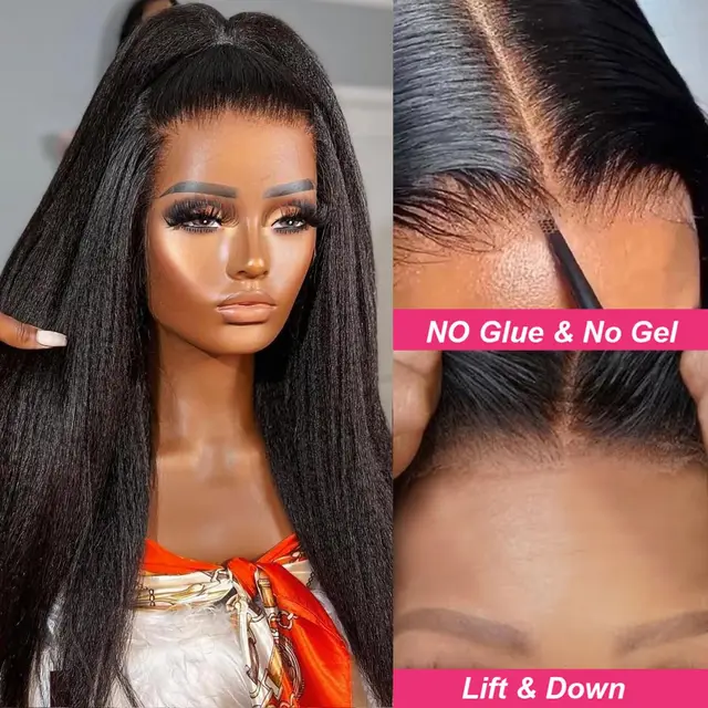 Kinky Straight Wear and Go Glueless Human Hair Wig Pre Plucked Pre Cut 4x4 Glueless Lace Front Wigs for Black Women Human Hair 4