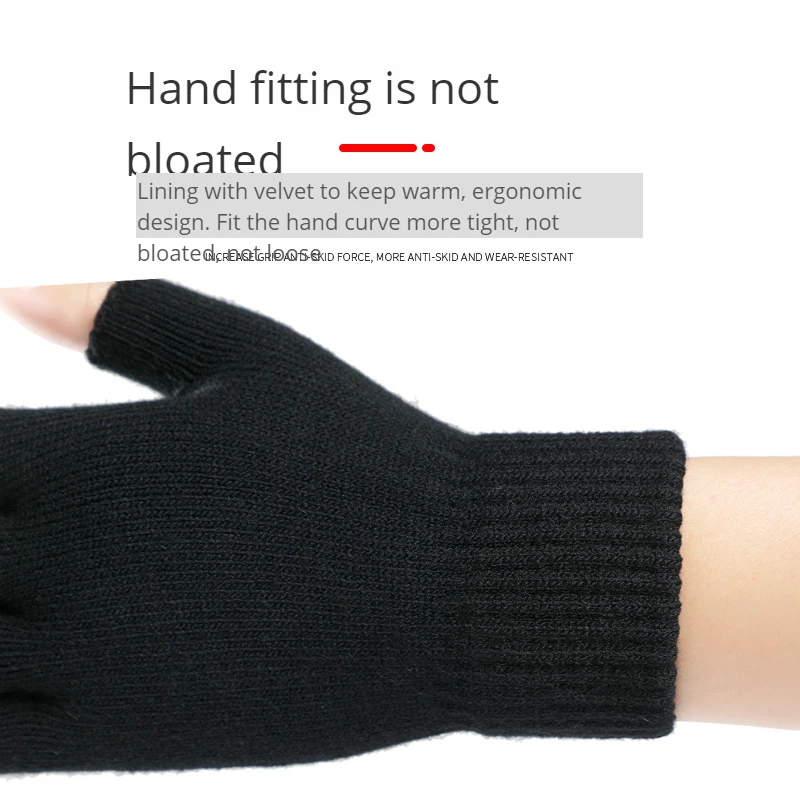 Guanti senza dita in lana calda lavorata a maglia, unisex, guanti invernali caldi per lavoro, corsa, ciclismo, guida, Grigio, Large