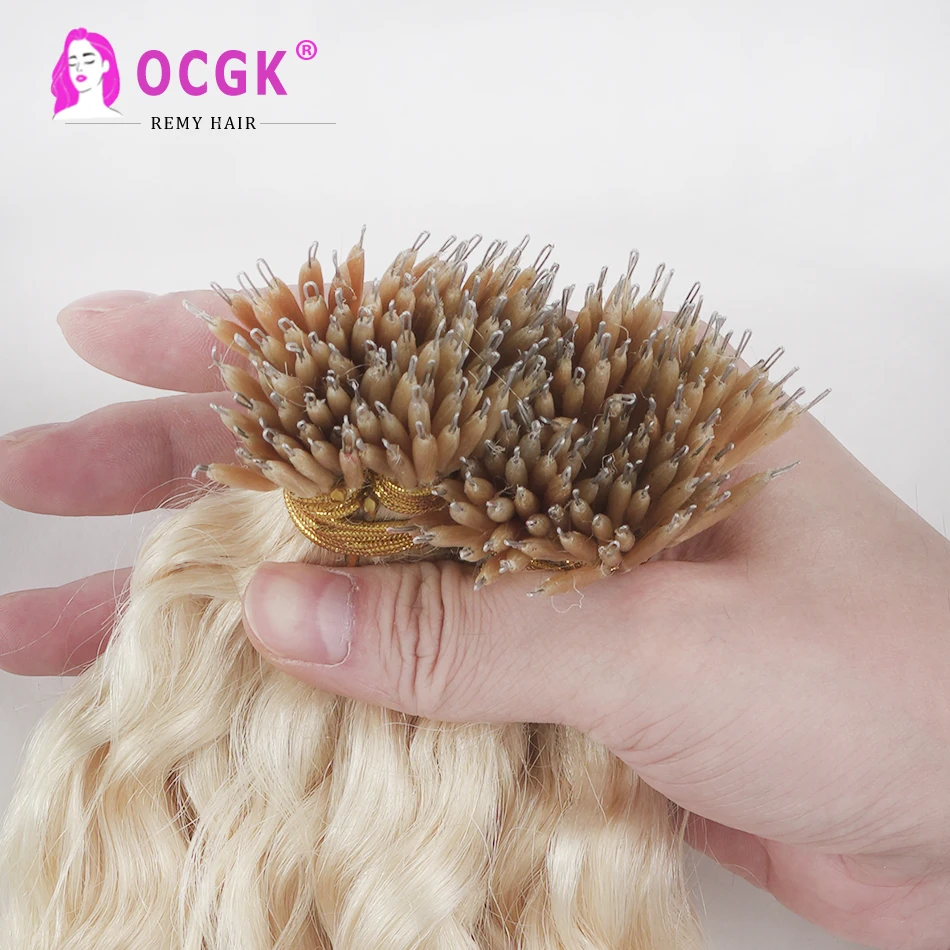 Water Wave Nano Ring Hair Extensions Human Hair Micro Bead Extensions Micro Loop Human Ring Extension