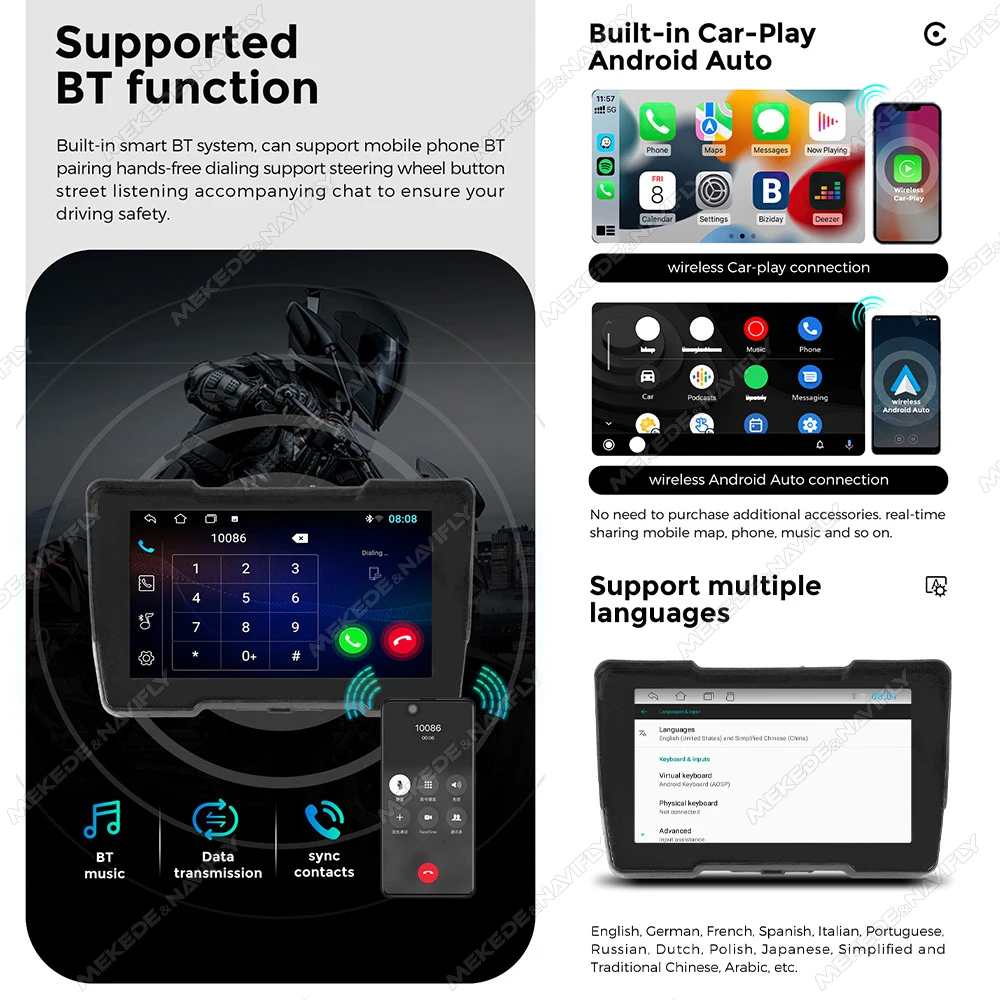 토모스트롱 7인치 안드로이드 시스템 모토 GPS 무선 카플레이 안드로이드 오토 DVR 내장 GPS BT 방수 구글 플레이 스토어 지원