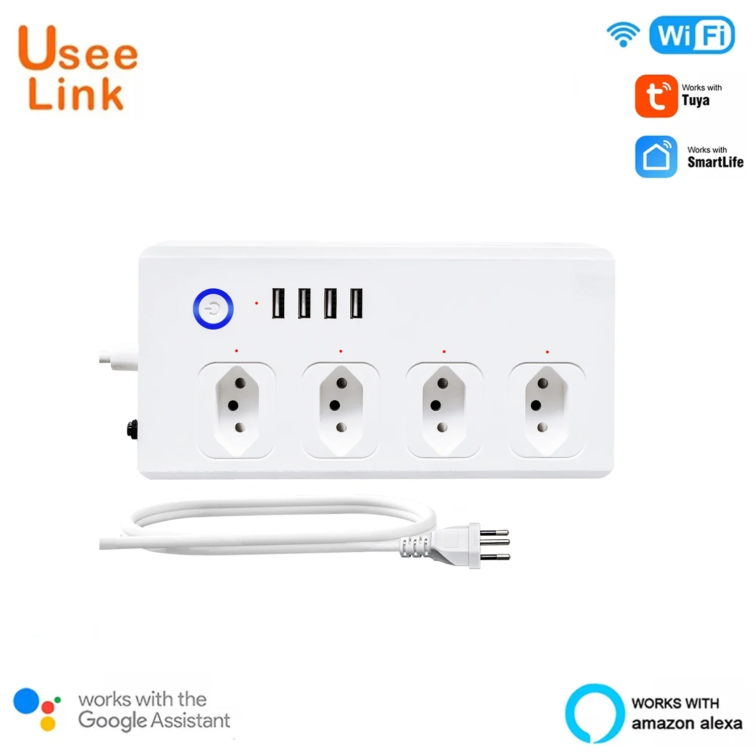 

Tuya WiFi Smart Brazilian Power Strip 4 Outlets 4 USB Ports Anti-Surge Smart Home App Control Works with Alexa, Google Home