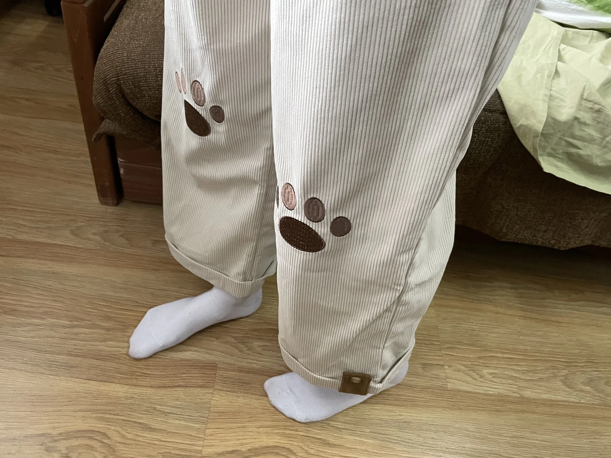 Kawaii sztruksowe spodnie z szerokimi nogawkami