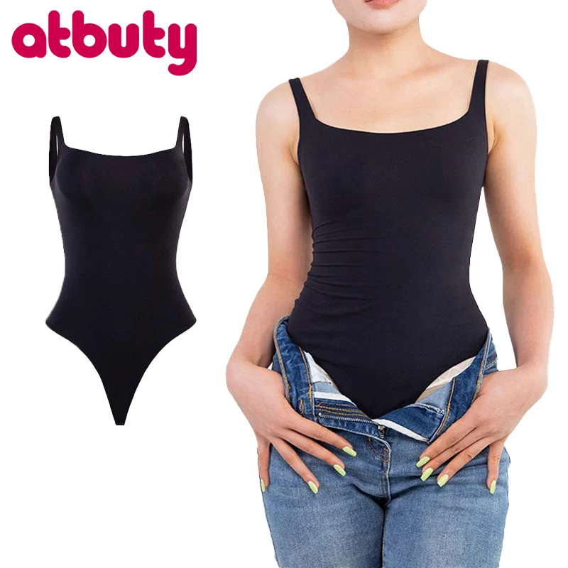 

Atbuty Backless Square Neck Sleeveless Spaghetti Strap Tummy Control Butt Lifter Bodysuit Shapewear Thong Body Shaper