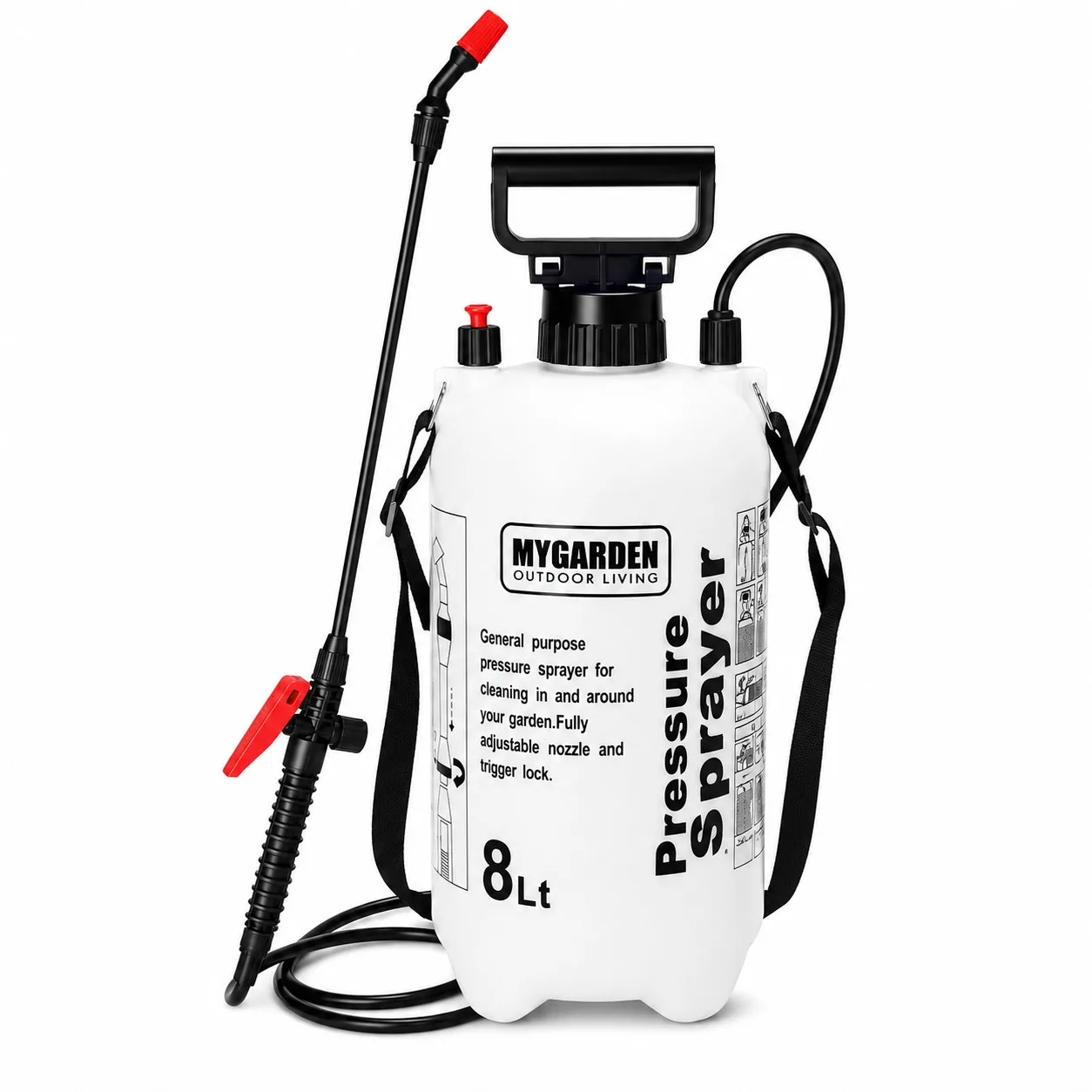 Hand Pressure Garden Sprayer Pump 8L with Long Reach Nozzle – Weed Killer Fertilizer Pesticide and Water Spray Bottle for Indoor & Outdoor Use