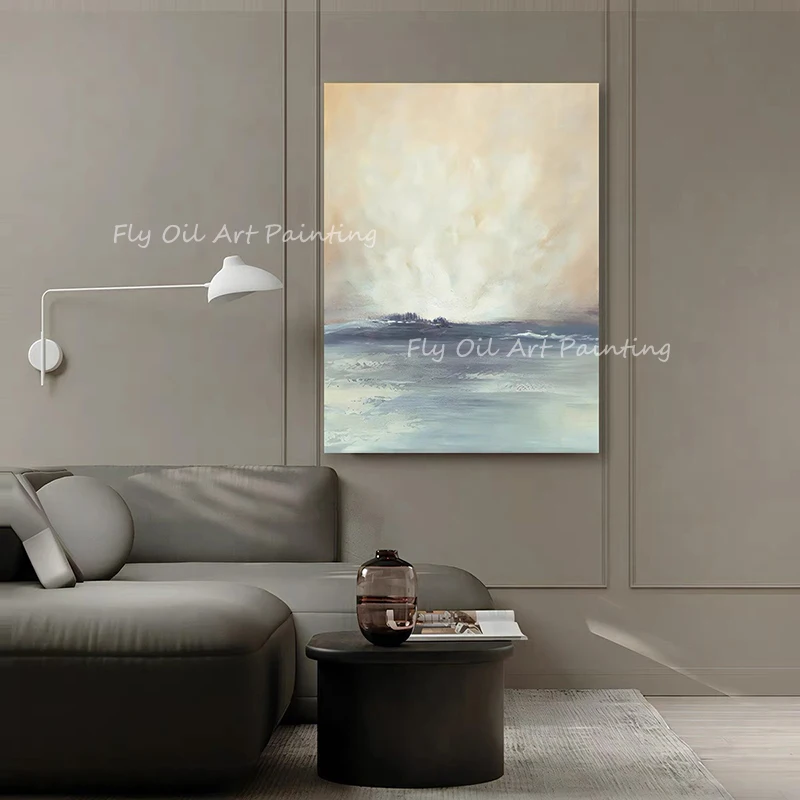 

Large Size Simple Pure Ocean Abstract Modern Thick landscape 100% Handpainted Oil Painting Porch Aisle For Living Room unframe