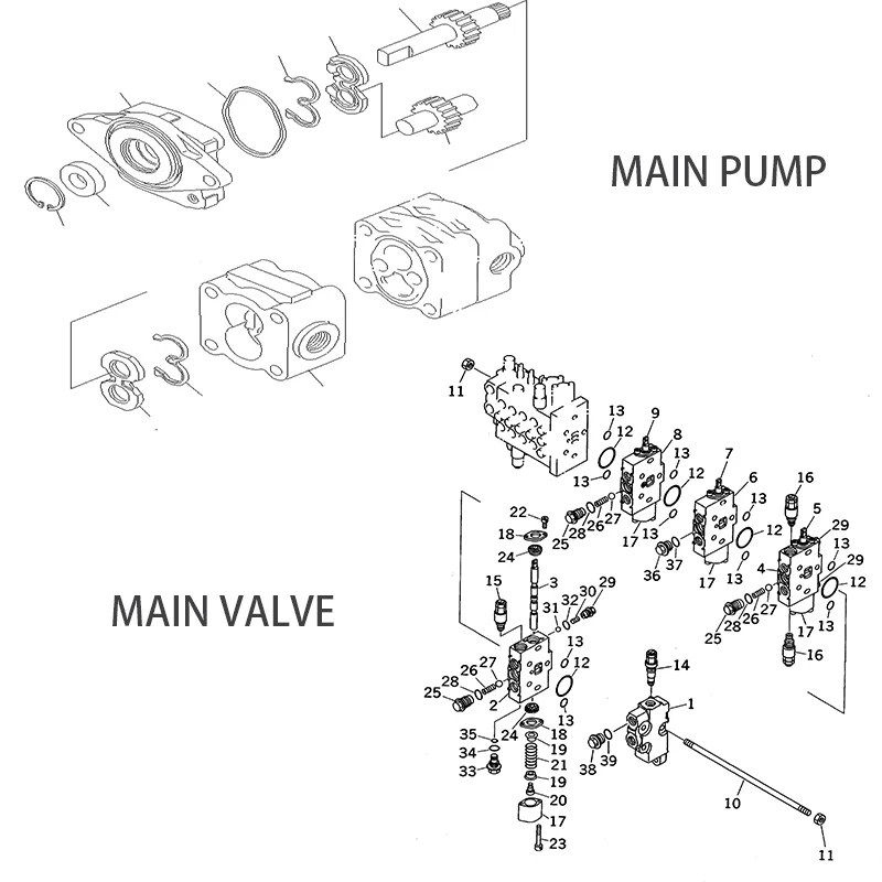 KOMATSU PC05-5 BOOM/ARM/BUCKET/BLADE/SWING CYLINDER SEAL KIT AND MAIN PUMP MAIN VALVE SWING MOTOR TRAVEL MOTOR SWIVEL JOINT KIT