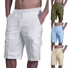 022 New Men's Cotton Linen Shorts Pants Male Summer Breathable Solid Color Linen Trousers Fitness Streetwear S-4XL