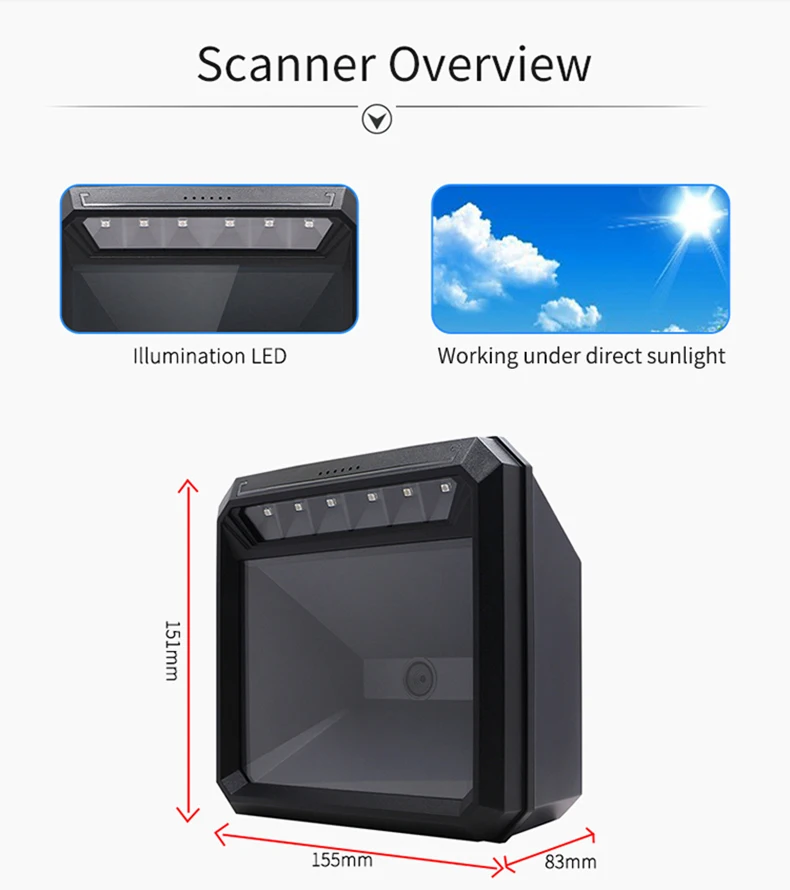 handsfree scanner de código de barras qr omnidirecional desktop leitor de código de barras preto