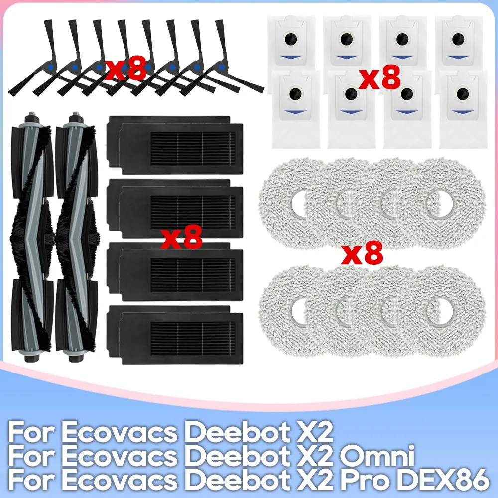Compatível com Peças de Reposição Acessórios Escova Lateral Rolo Filtro Hepa Pano de Limpeza Bolsala de pó para Ecovacs Debot x2 Omni x2 Combo x2 Pro Dex86