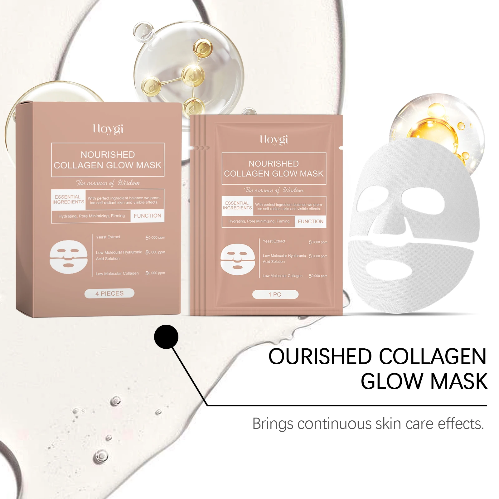 Hoygi Collagen Face Mask Gentle Moisturizing Improve Skin Texture Enhance Skin Elasticity Reduce Dryness Smoothing Facial Mask