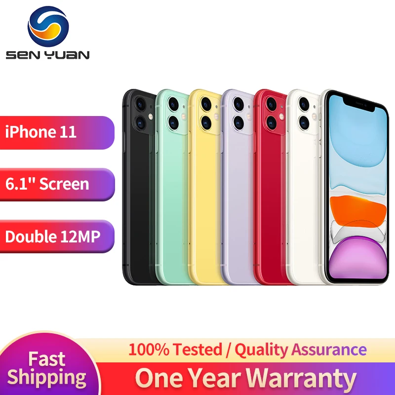 Original Unlocked Apple iPhone 11 4G LTE Mobile Phone NFC 64/128/256GB ROM 6.1'' IPS Screen 12MP A13 Bionic Hexa-core CellPhone