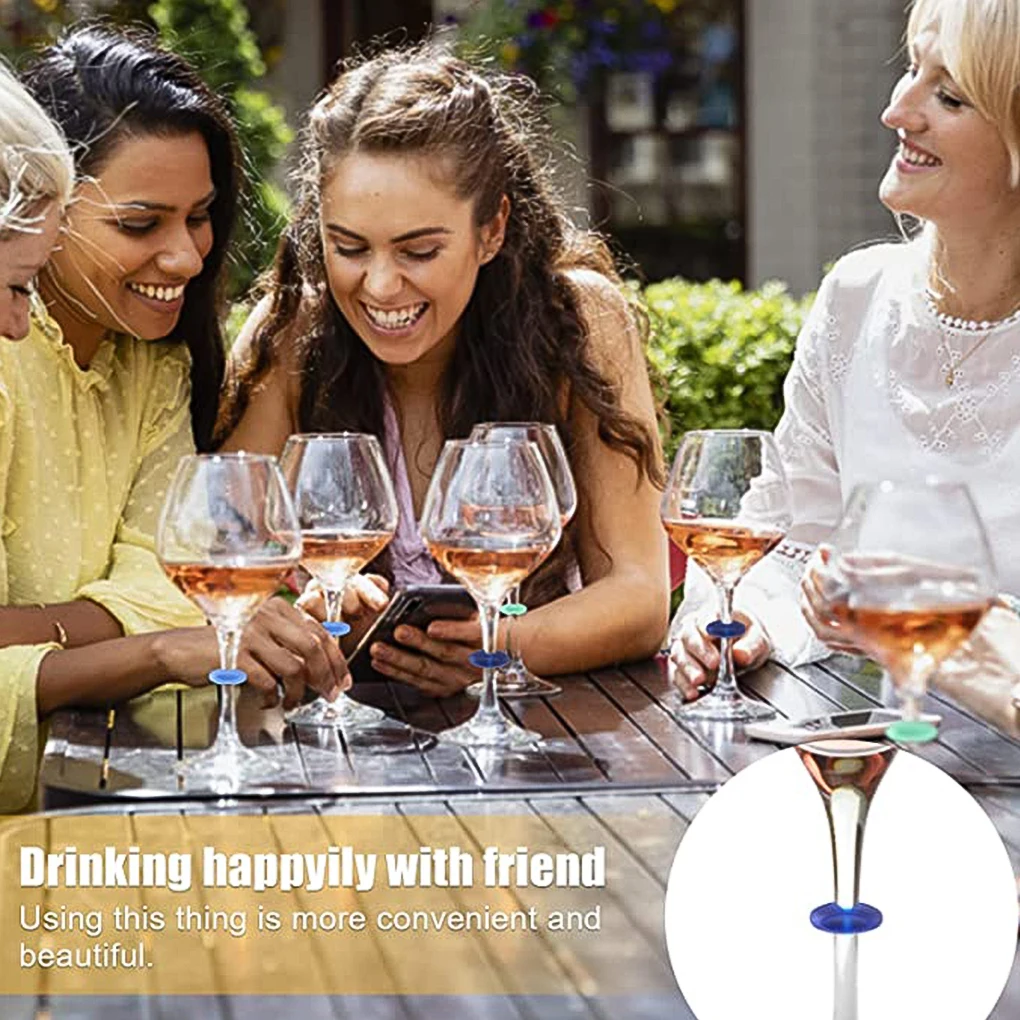 Wine Glass Marker Silicone Wine Glass Marker Drink Bottle Cup Goblet Label Reusable Mug Marking Tag Recognizer Identification Color Random 36PCS