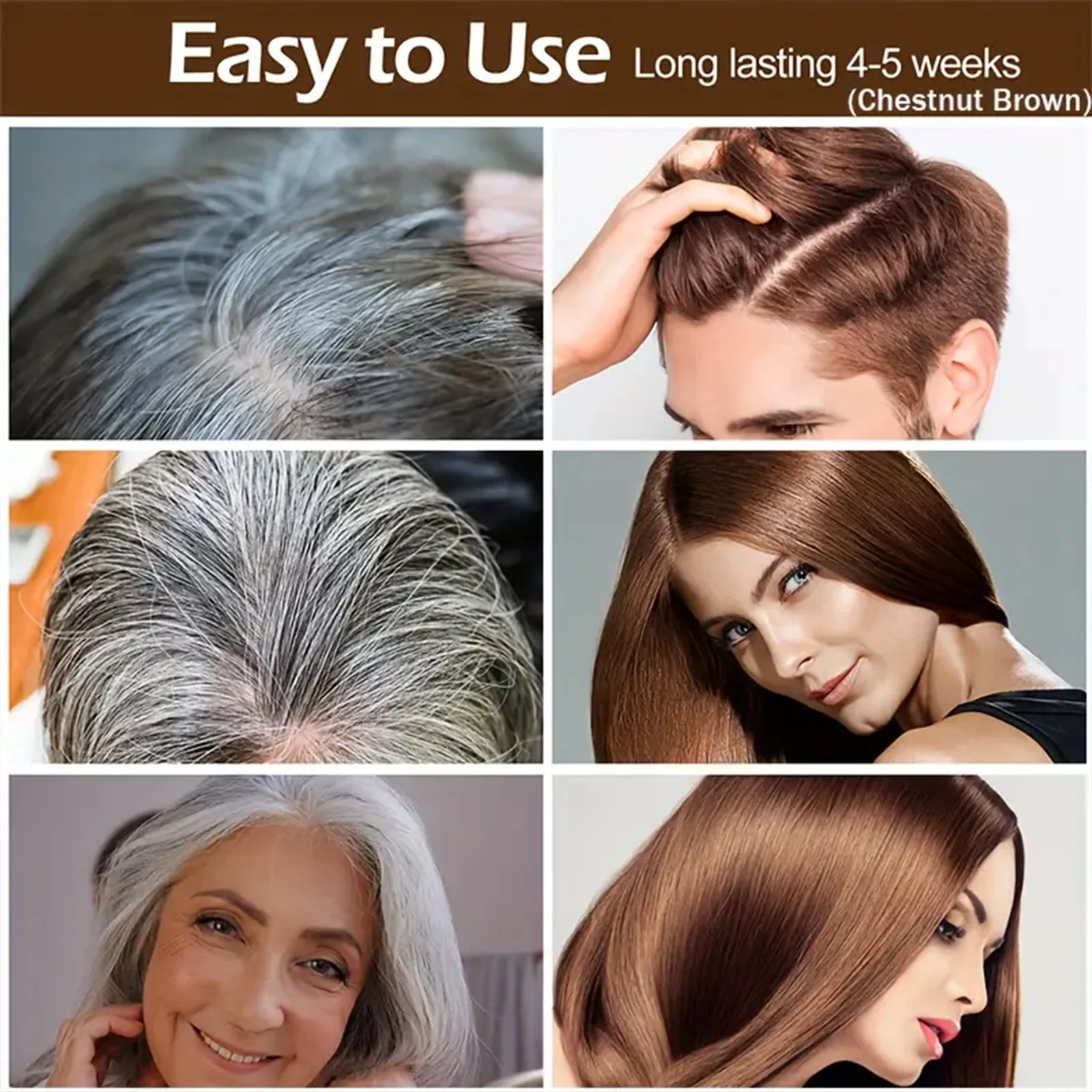 Shampoo colorante per capelli 4 in 1, colore castano naturale, con olio di ginseng e zenzero, nutriente, lisciante, anti-crespo, portatile, 100ml - immagine 5