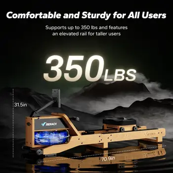MERACH Water Rowing Machines for Home Oak Wood Rower with 12 Enhanced Resistance Blades Upgraded Handle Adjustable Footpad & App 6