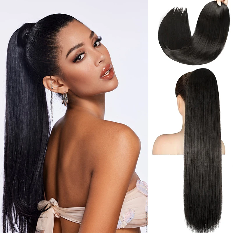 Drawstring Straight Ponytail Natural Black Virgin Human Hair Extensions Long Hair For Women Extensions human hair extensions