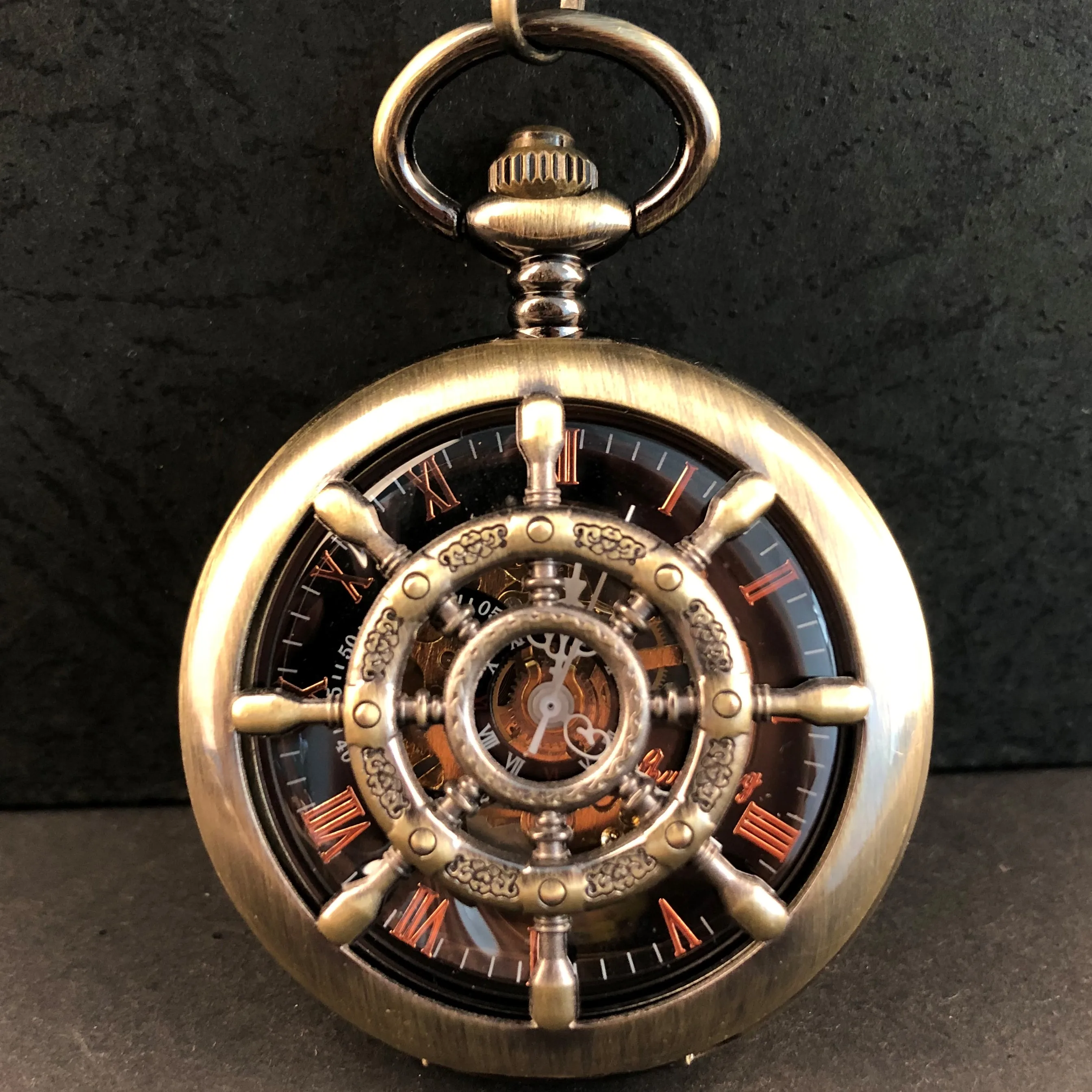 

Bronze Boat Rudder Mechanical Pocket Watches for Men Hollow Steampunk Skeleton Pocket&Fob Chain Watches Male Gifts reloj hombre