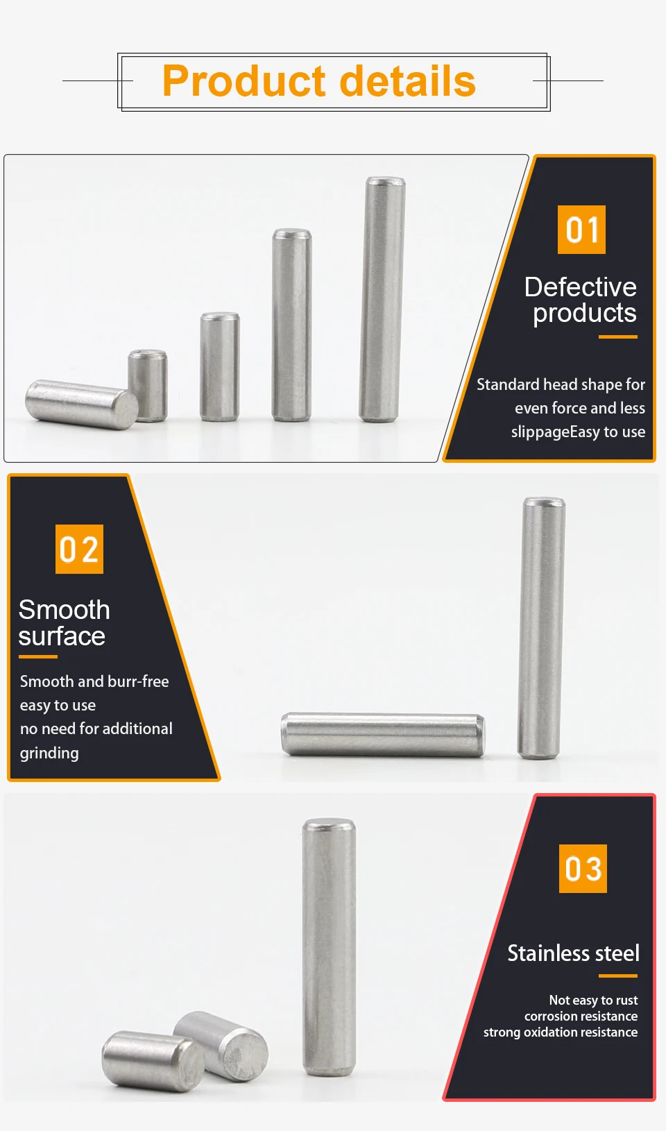 2–55 Stück zylindrischer Stift, Metall-Passstifte, M2, M2,5, M3, M4, M5, M6, M8, M10, Edelstahl-Positionierung, Parallelstifte, solide Sicherungsstift – Detail 4