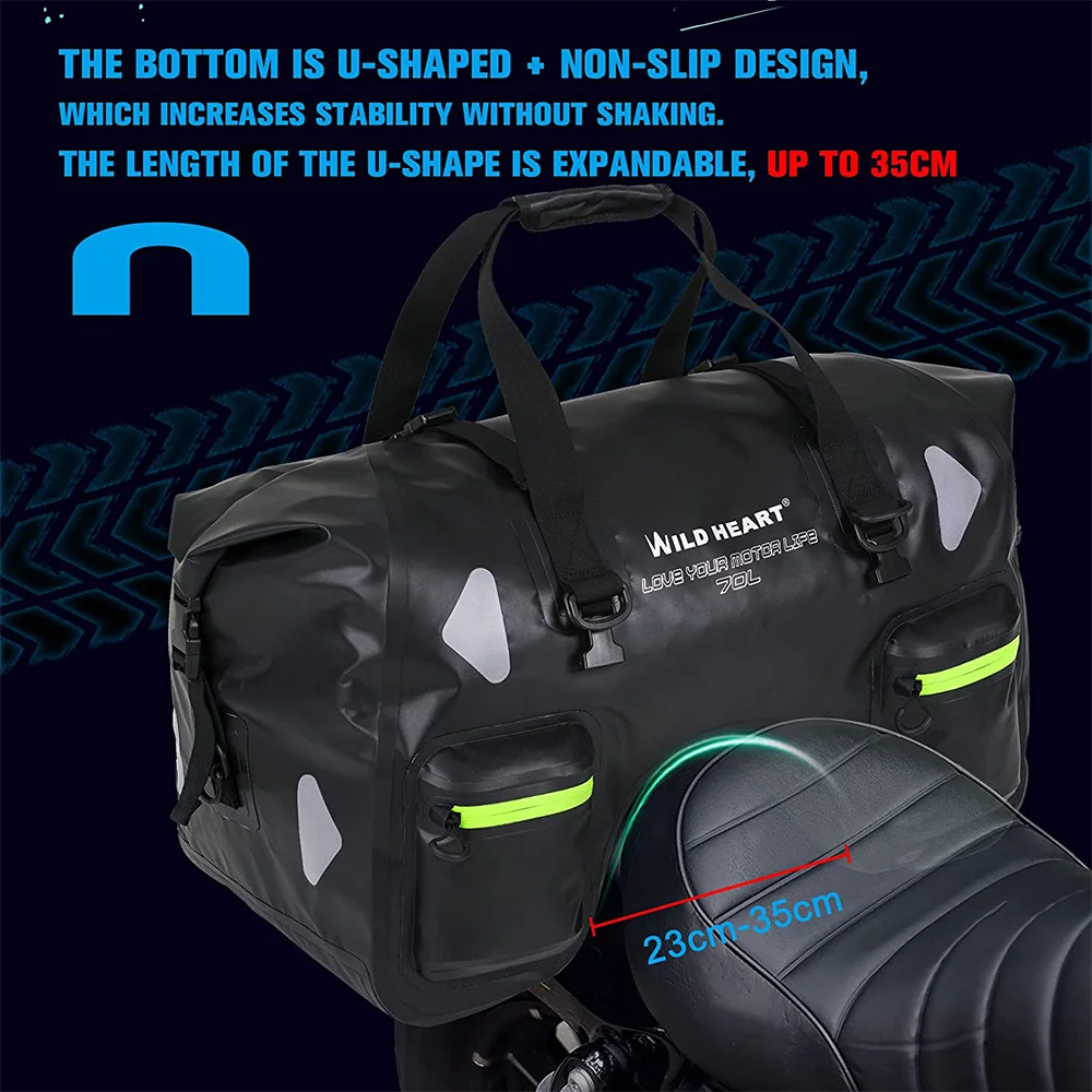 WILD HEART Waterproof Bag for Motorbike U-shaped Motorcycle Luggage Bag Waterproof PVC Material 70L Large Capacity Moto Bags 5