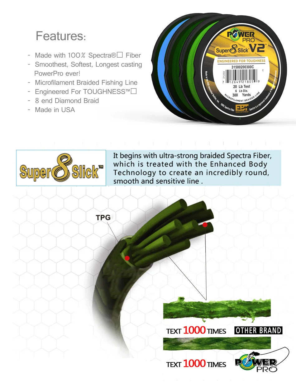 POWER PRO SSV2 Braided Spectra Fishing Line - Length: 300yds, size: 10-80lb  USA Super PE Braided Line Fishing