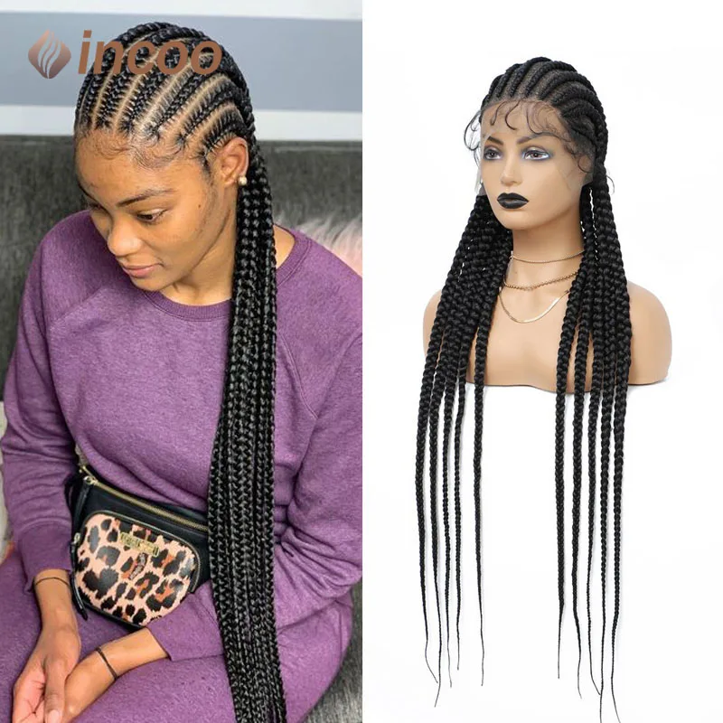 

Incoo Jumbo Box Cornrow Braids Wig with Baby Hair 36" Full Lace Braided Wigs Women Lightweight Synthetic Black Twisted Braid Wig