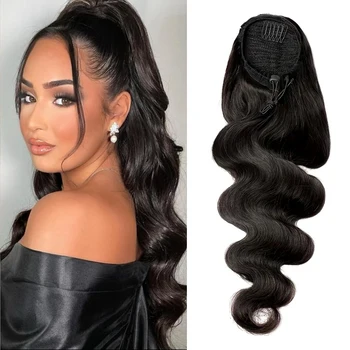 Body Wave Drawstring Ponytail Natural Black Brazilian 100% Real Human Hair Ponytail Clip In Hair Ponytail Extensions For Women