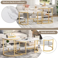 Ensemble de 2 Tables Basses Gigognes Ovales, Lot de 2 Tables Basses 2 en 1 avec espace de Rangement, Table Basse aspect Marbre Table de salon Basse pour Salon, Balcon et Bureau 5