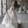 Customized Off The Shoulder Wedding Dress A Line 3/4 Puff Sleeve For Women 2022 Bride Bow Back Robe De Soirée De Mariage Custom 2