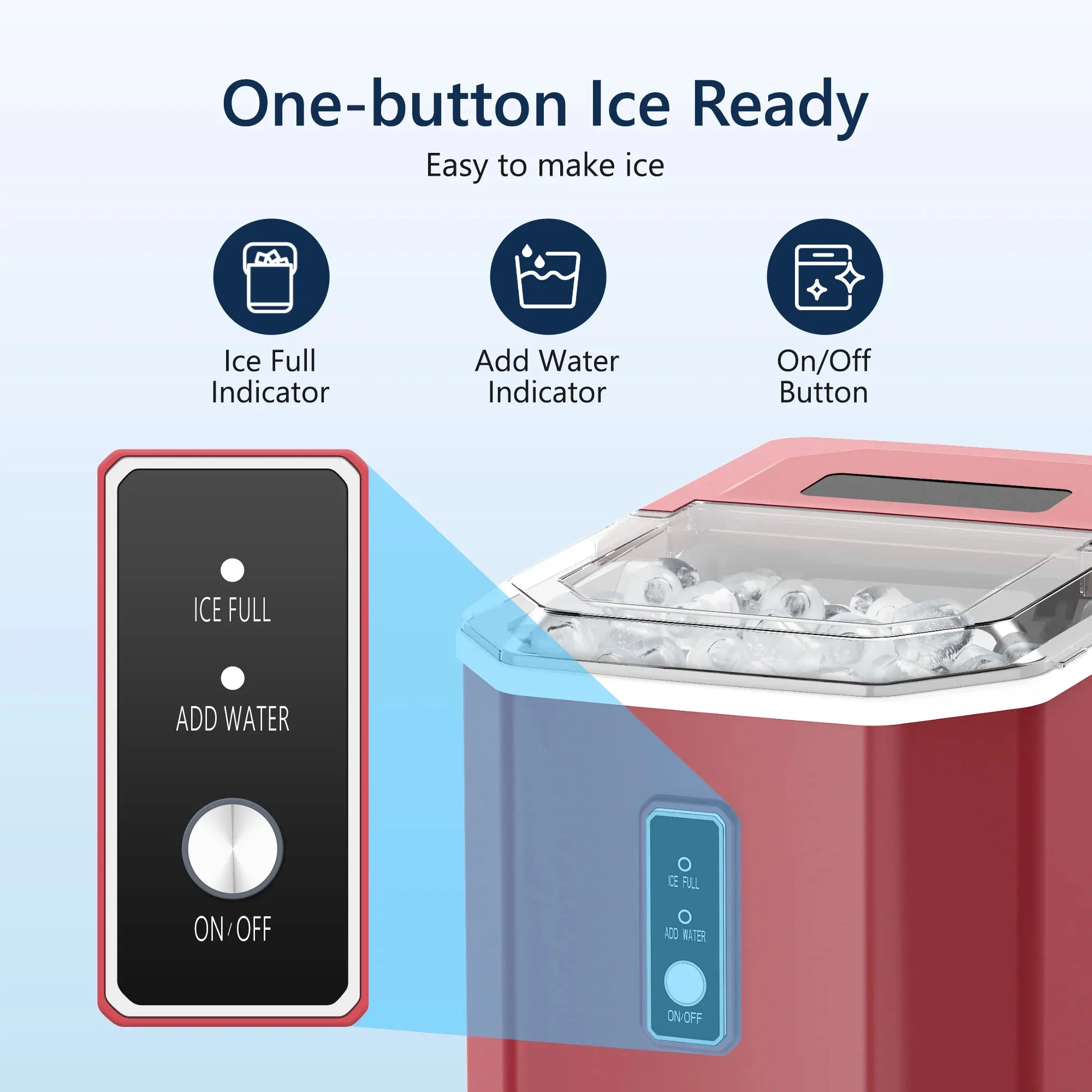 Euhomy Ice Maker Countertop , 26.5 lbs/24H, 9 Cubes in 6 Mins,Self-Cleaning, Portable Ice Maker with Handle for Home,Red
