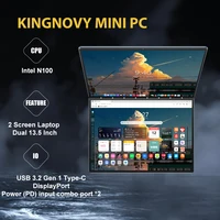 13.5" Dual Screen 2.5K Touch IPS Screen with Fast Quad Core Intel N100 (3.40GHz) 16G DDR5 Bluetooth, Camera, Dual USB3.1 Type-C 1