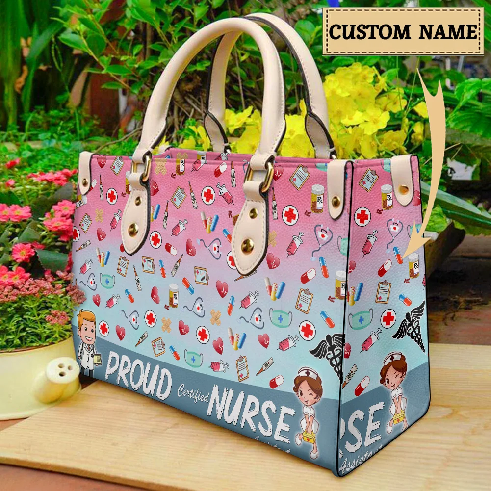 Cartoon Nurse Print Ladies Handbag Urgent Medical Care Leather Women's Shopping Bags Teen Girls Cosmetic Handbags Outdoors Gifts