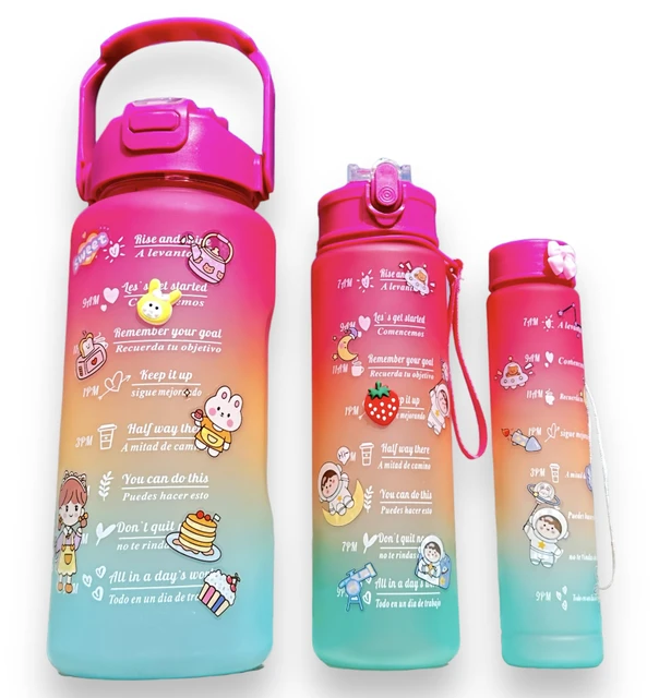 Kit 3 Water Bottle 2L 900ml 300ml With Motivational Stickers Cell Door Academy Random Color 4