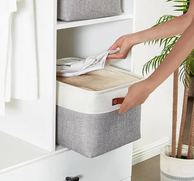 3-pack fabric storage bins, grey/white, large. Ideal for shelves, closets, or toy organization, offering stylish and functional 5