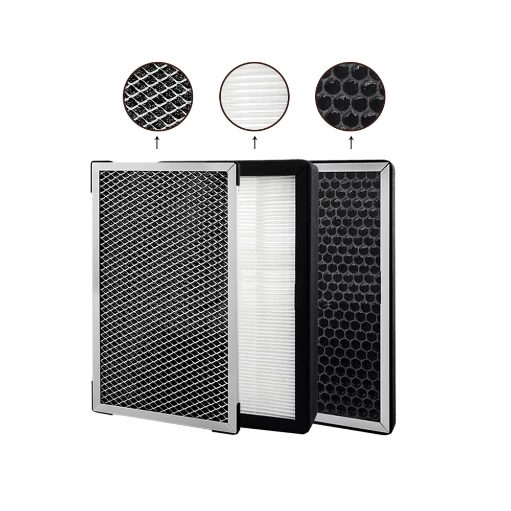 3PCS เครื่องฟอกอากาศเปลี่ยนไส้กรอง,Pre-filter,HEPA,เปิดใช้งานคาร์บอนคอมโพสิตกรองเหมาะสําหรับกล่องกรองอากาศ HVAC 1