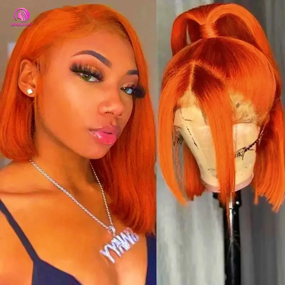

Ginger Short Bob Lace Front Wigs 13x4 Transparent Lace Frontal Wig Indian Human Hair Orange 180% Lace Frontal Wig For Women Wig