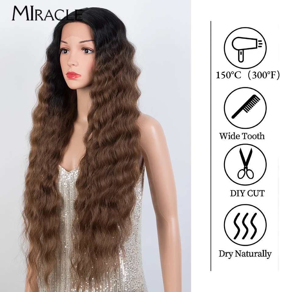 Synthetic Lace Wig 30'' Water Wave Lace Frontal Wig for Women Ombre Red Blonde Cosplay Female Front Wigs MIRACLE
