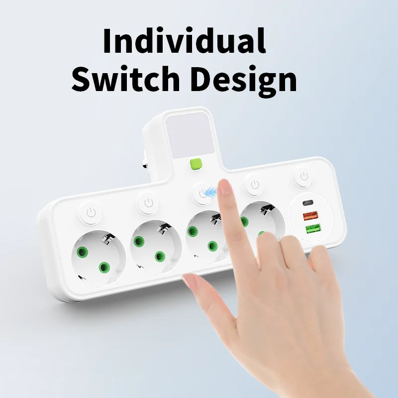 รูปสินค้า เต้ารับผนัง 4 ช่อง พอร์ต USB + Type-C ปลั๊ก EU สวิตช์ไฟ
