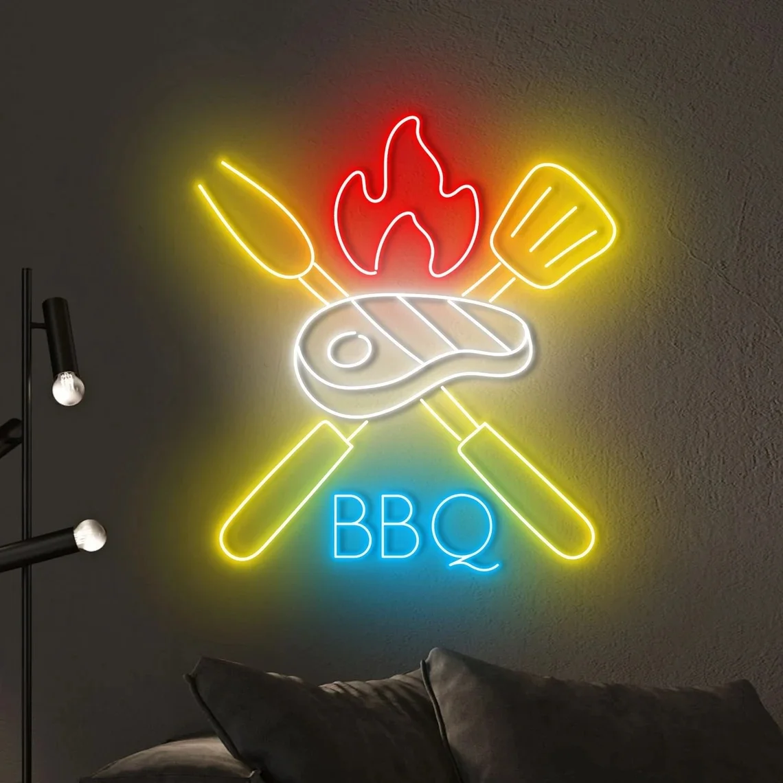 BBQ 네온 벽 사인, 바베큐 스테이크 정육점 그릴, 레스토랑 주방 벽 장식