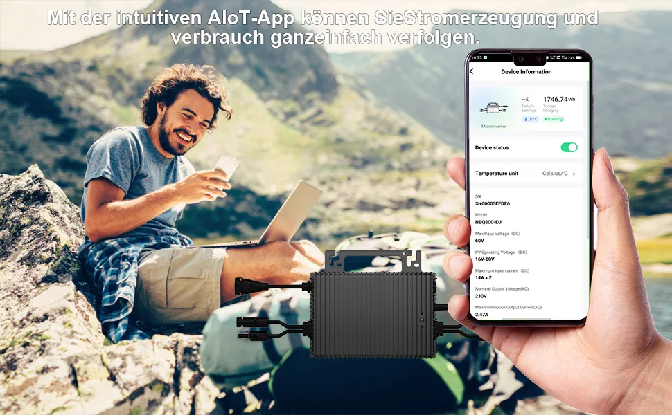 SUKFLOW Mikro-Wechselrichter 800W EU Solar-Mikro-Netzwechselrichter Balkon-PV-Wechselrichter Dual MPPT VDE4105 Mit 5m Kabel – Detail 4