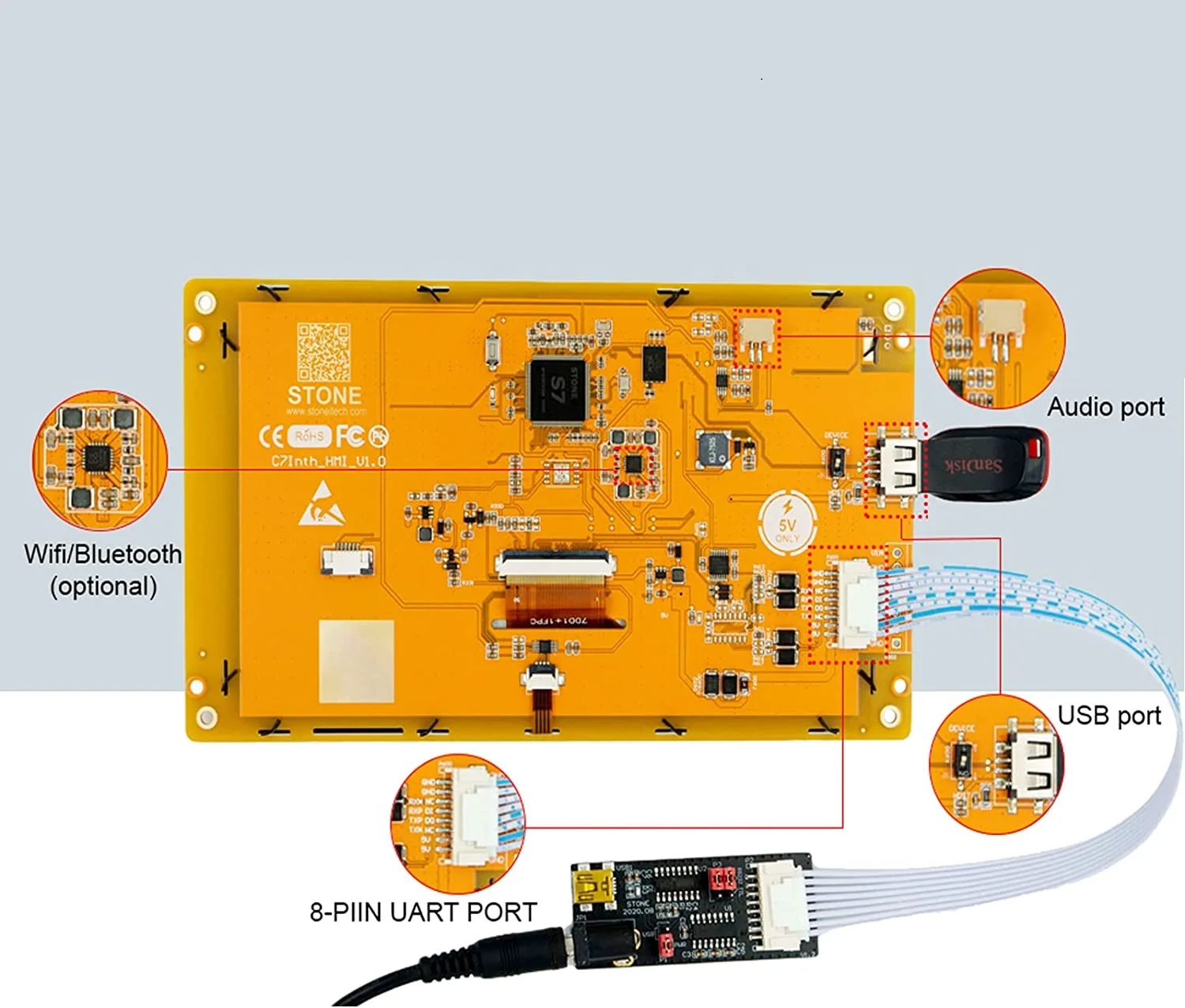 스톤 5.0 인치 TFT LCD 디스플레이 모듈 직렬 인터페이스 및 CPU 및 드라이버가있는 스마트 HMI 보드 산업용 480*272