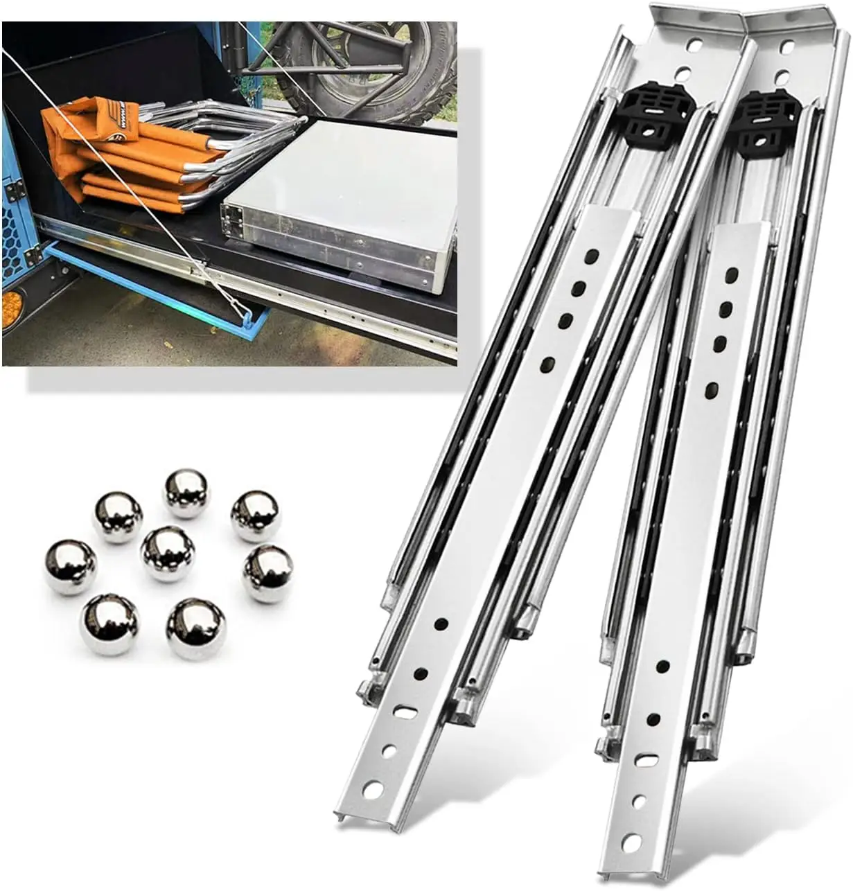 WASHINGST 76MM Industrial Heavy Duty Drawer Slides 500LB Loading Capacity 8'-80' Full Exhibition Ball Bearing Guide Rails 1 Pair