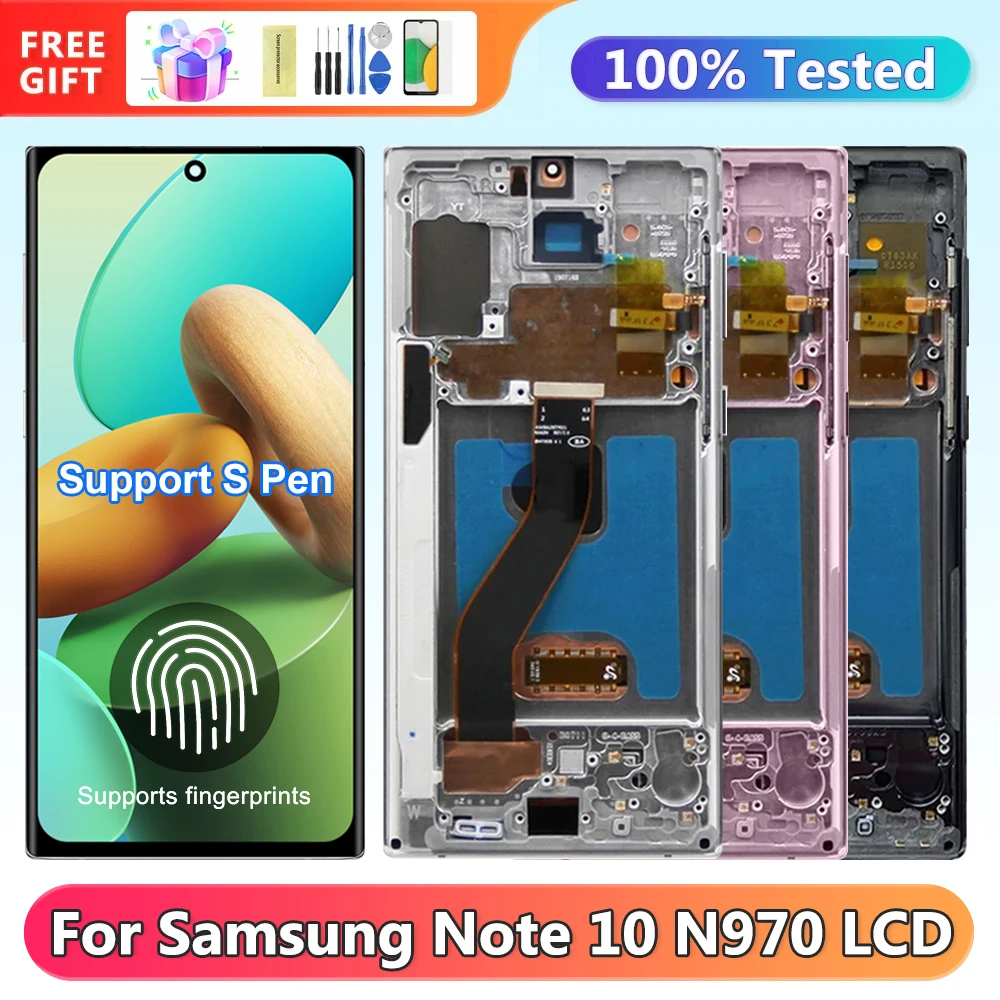 

AMOLED Screen for Samsung Galaxy Note10 N970F N970F/DS Lcd Display Digital Touch Screen with Frame with Fingerprint Read
