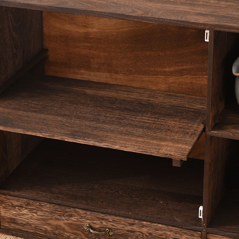 Solid wood dustproof desktop storage box modular detachable cosmetic shelf tea set organizer tea cup holder bookcase teapot latt 6