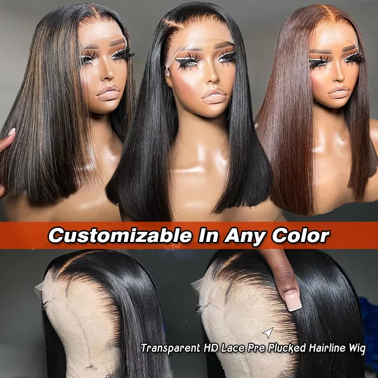 Parrucche Bob in Capelli Umani 13x4 HD Lace Front per Donne Nere, Parrucche Bob Senza Colla in Capelli Umani Pre-Piumate e Pre-Tagliate con Baby Hair 200% - immagine 5